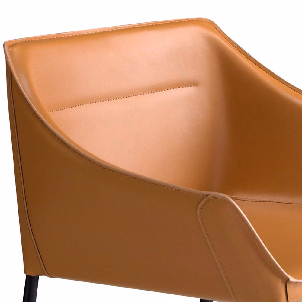 Angel Cerda Modern Kitchen Stool in Brown Synthetic Leather with Matte Black Metal Legs – 4