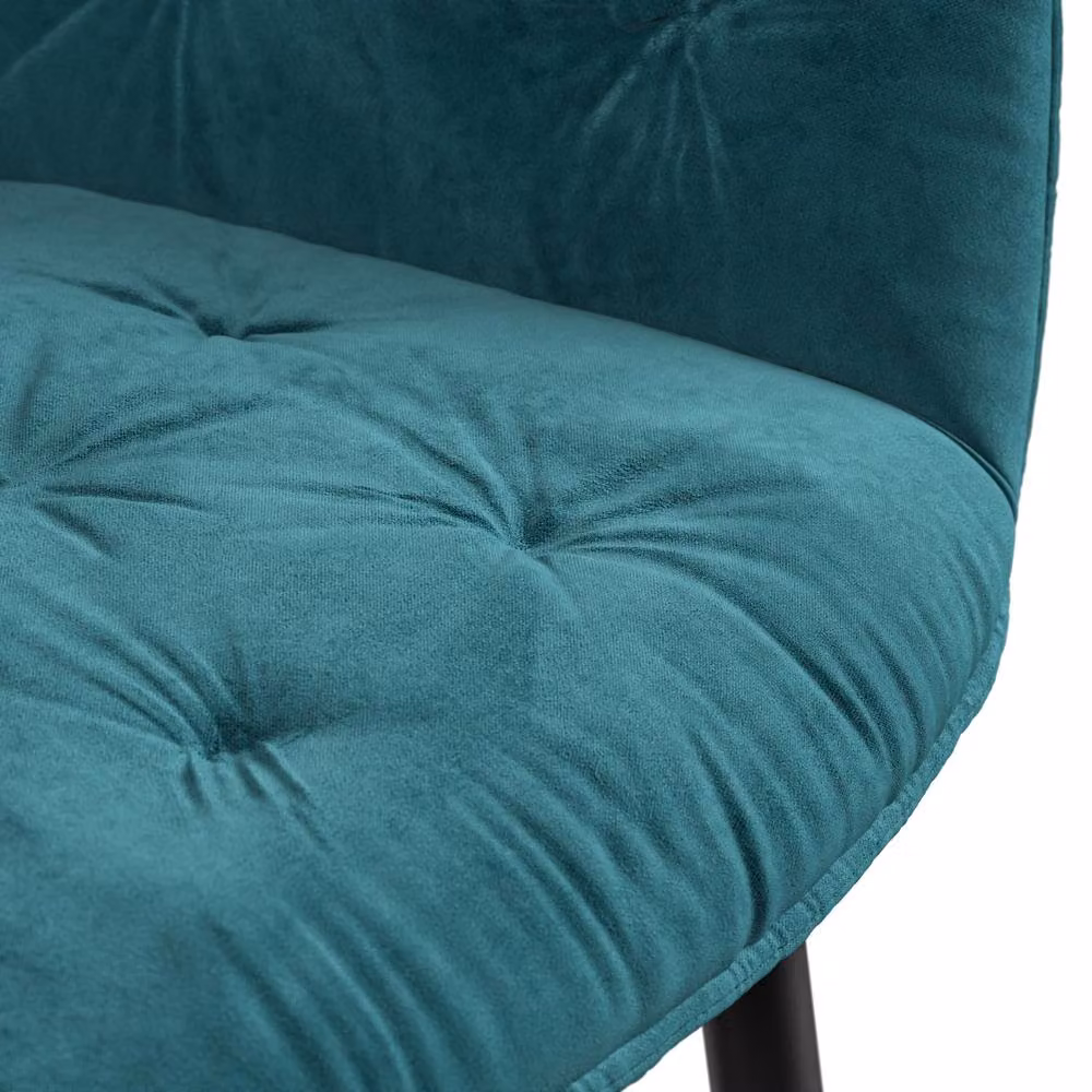 More4Homes Arlo White Marble Top Round Dining Table with Walnut Legs and 4 Anika Blue Velvet Dining Chairs – 3