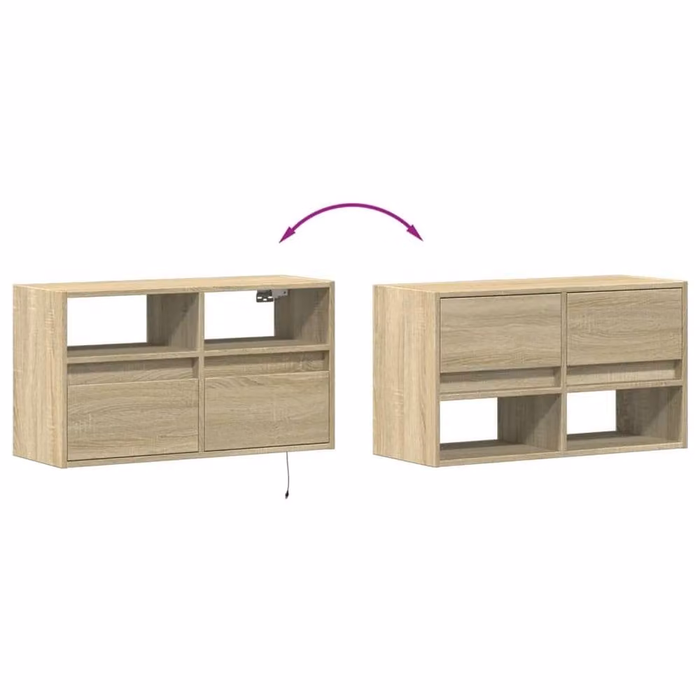 Berkfield Home TV Wall Cabinet with LED Lights in Sonoma Oak and Light Tan, W/D/H: 80 x 31 x 45 cm – 3