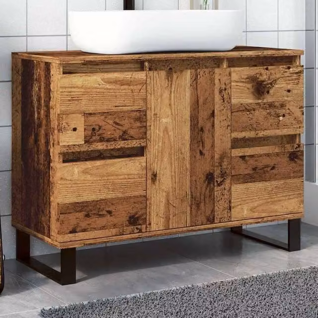 Berkfield Home Industrial Style Freestanding Bathroom Sink Cabinet in Brown, W: 80 cm, D: 33 cm, H: 60 cm