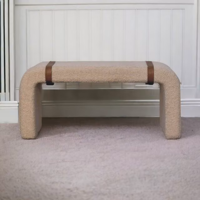 Artisan Furniture Modern Upholstered Bouclé Bench in Brown and Beige with Wood Frame