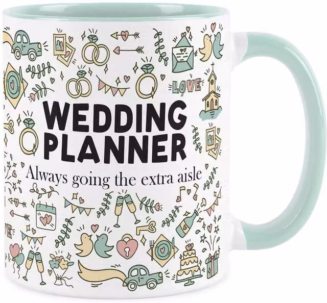 Purely Home Novelty Wedding Planner Ceramic Mug in Green