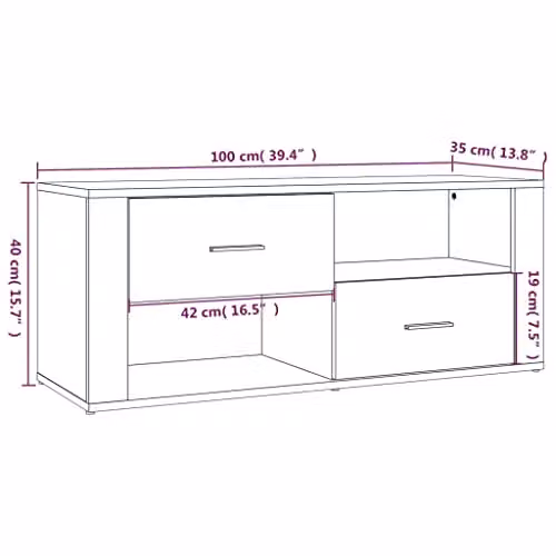 vidaXL Modern TV Cabinet in Smoked Oak Brown, W/D/H: 100 x 35 x 40 cm – 3