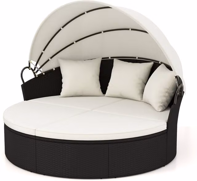 Costway Modern White Round Wicker Rattan Patio Daybed