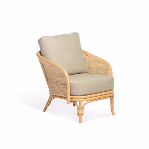 Desser Natural Rattan Royal Armchair with Sage Green and Beige Cushions