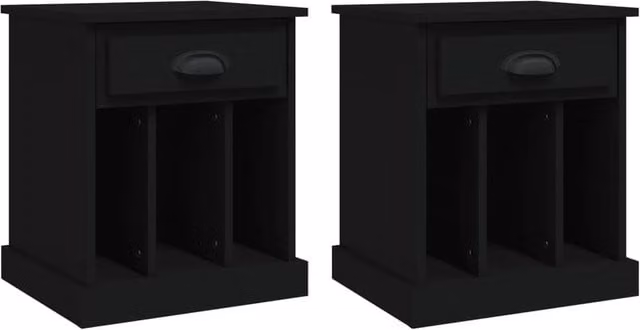 Berkfield Home Set of 2 Black Matt Bedside Cabinets, W/D/H: 43 x 36 x 50 cm – 1