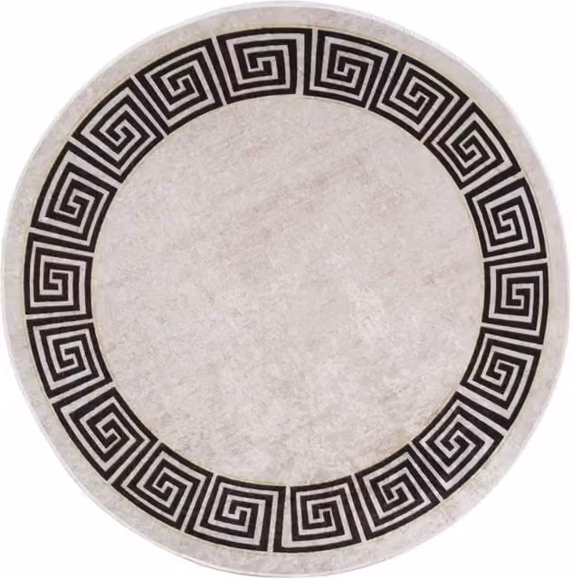 Berkfield Home Washable Round Geometric Anti Slip Rug in Light Beige, Diameter: 100 cm – 1