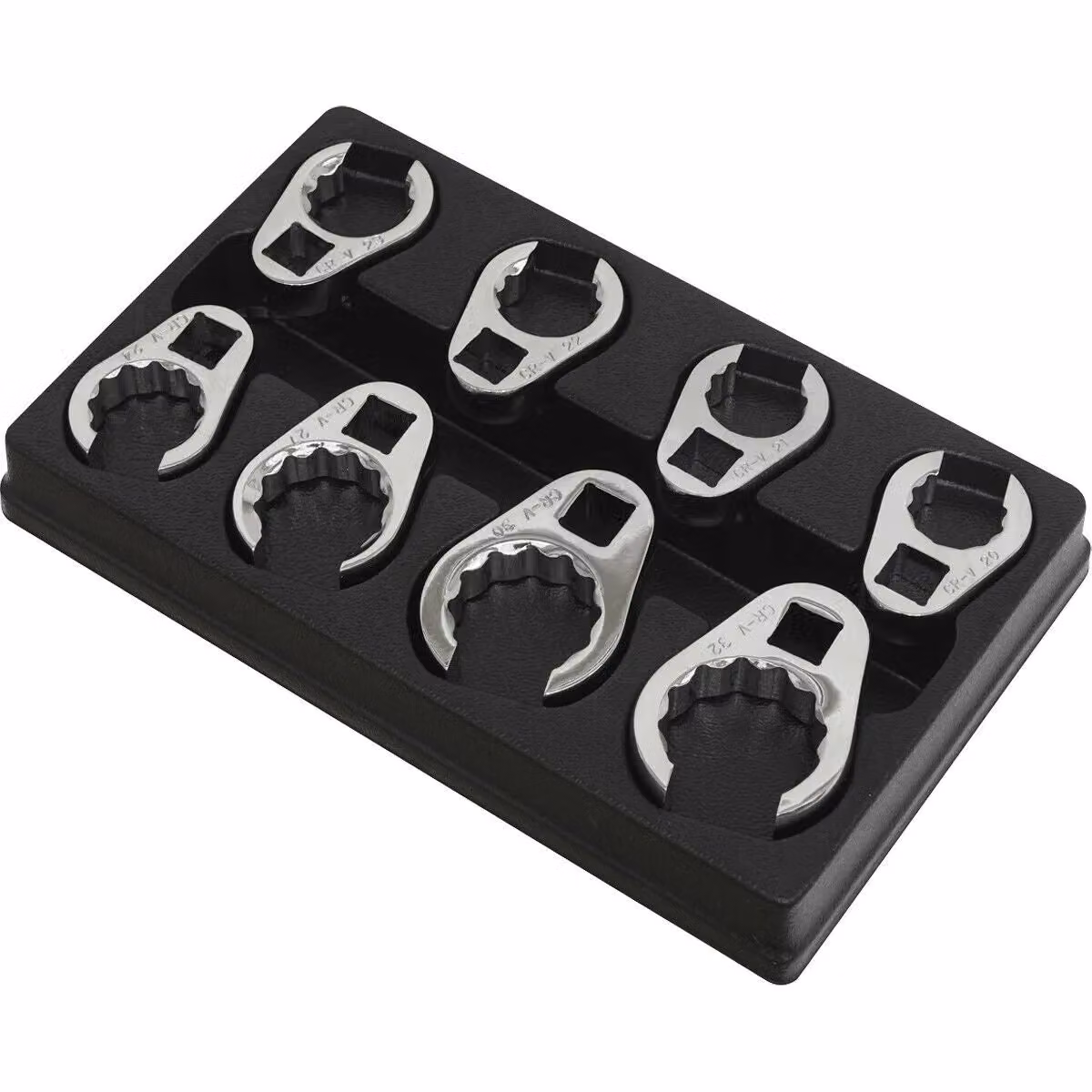 Loops 8 Pack Crows Foot Spanner Set with 1/2 Inch Square Drive Metric Ratchet Handle Adapter in Silver and Multicolour Chrome Vanadium – 3