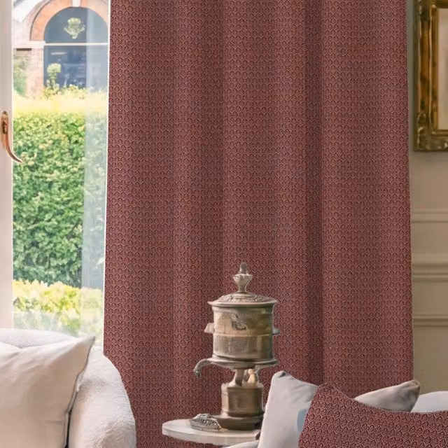 HOUSE Llewelyn-Bowen Oak Leaf Made To Measure Semi-Transparent Floral Curtains in Paprika Red