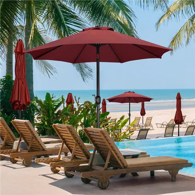 Yaheetech 2.7m Red Patio Market Umbrella with 8 Ribs, Tilt and Crank Function