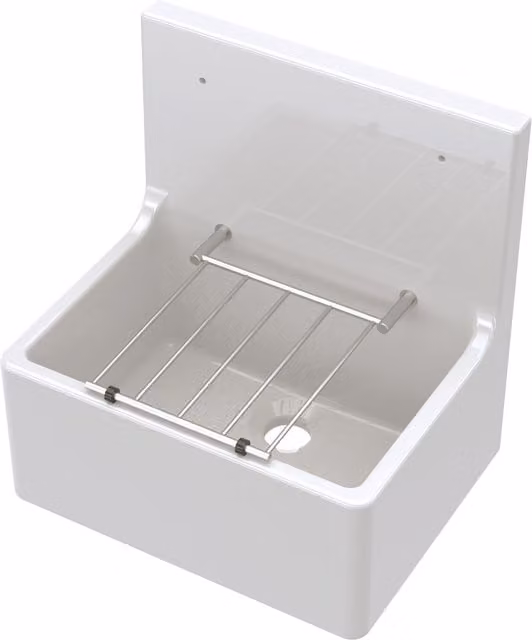 Balterley White Ceramic Single Bowl Cleaner Sink with Grill, W: 51.5 cm, D: 53.5 cm, H: 39.3 cm