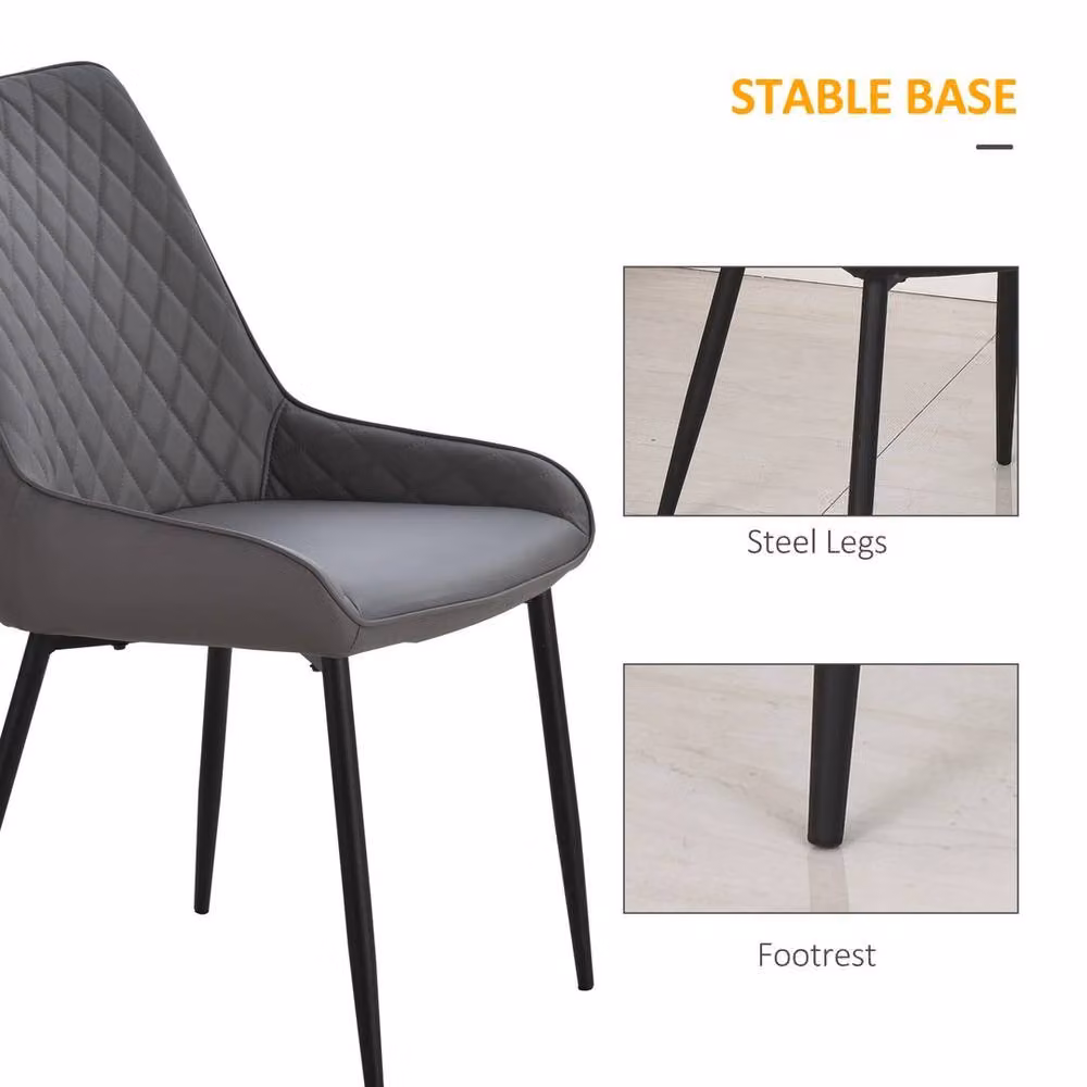 NESTLUNE Set of 2 Quilted PU Leather Dining Chairs in Grey – 4