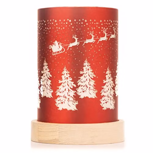 Shatchi Christmas Decorated Red Glass Cylinder Vase Table Lamp with Santa Sleigh Scene, H 16 cm x W 11 cm x D 11 cm – 2