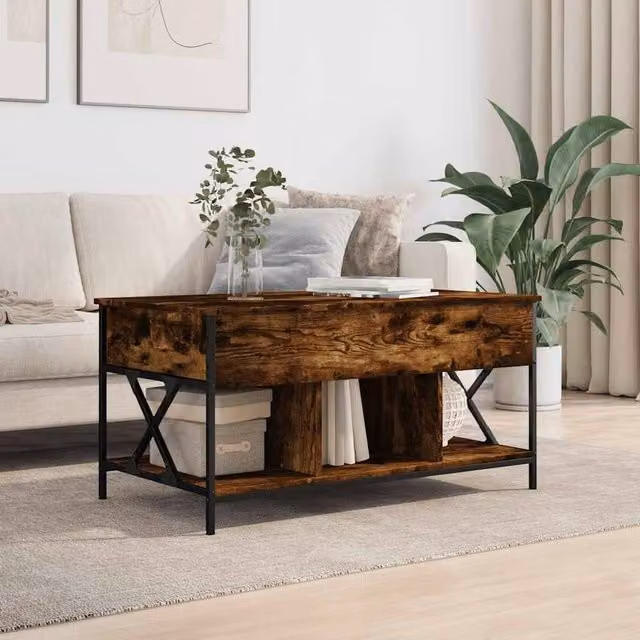 Berkfield Home Comfortable Coffee Table in Smoked Oak and Brown, W/D/H: 100 x 55 x 50 cm