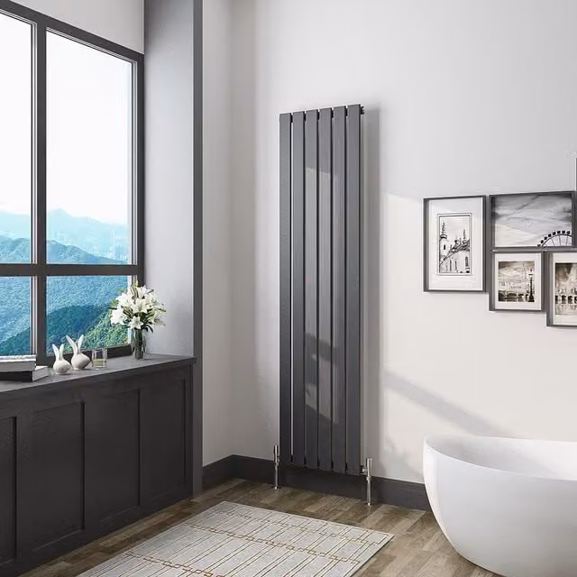 AicaBathroom Vertical Flat Panel Steel Radiator in Anthracite Grey, H: 160 cm, W: 40.8 cm, D: 40.8 cm