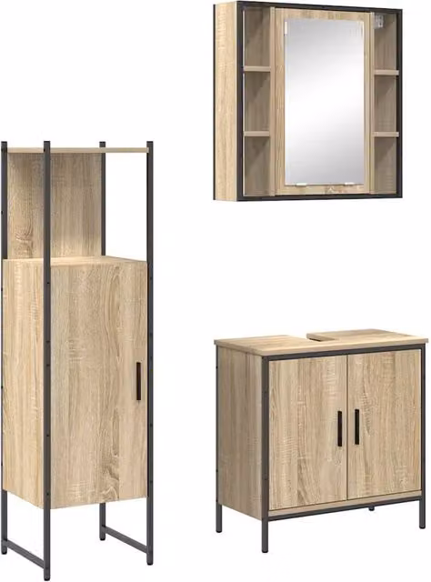 Berkfield Home 3 Piece Modern Bathroom Furniture Set in Sonoma Oak and Beige