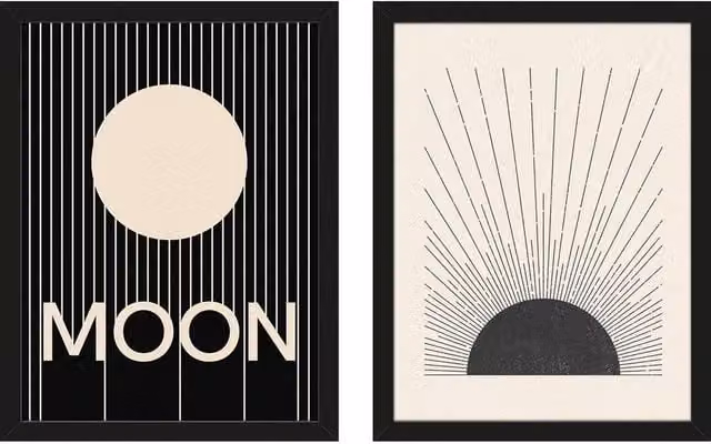 The Printable Studio Moon Framed Print Set of 2 in Black