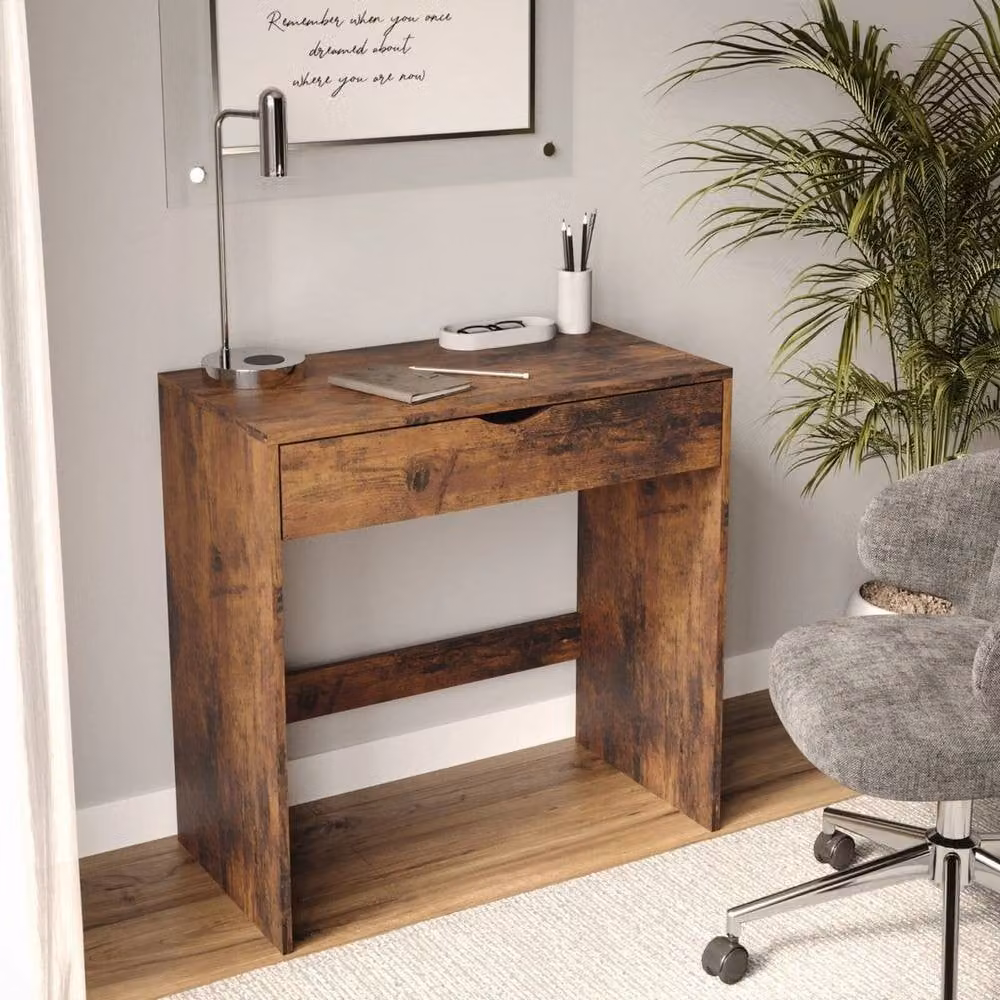 FORGEVIO Rustic Brown Wooden Dressing Table and Computer Desk with 1 Drawer – 2