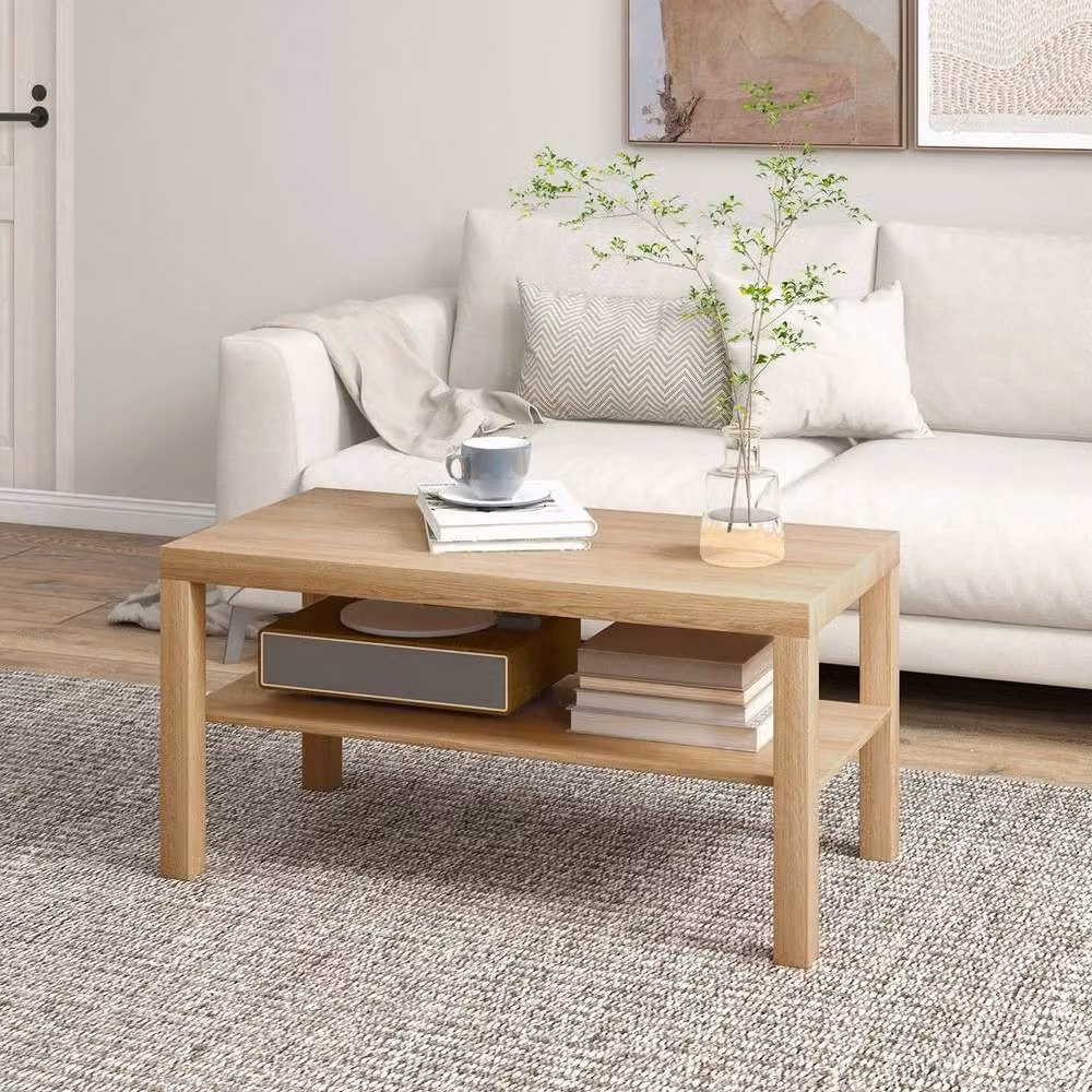 KORVIXA Square Coffee Table with Storage Shelf in Beige, W/D: 100 x 100 cm – 2