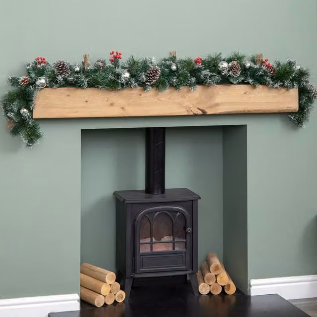 Samuel Alexander 1.8m Green Christmas Garland with Silver Baubles, Pinecones and Berries