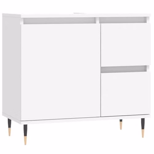 vidaXL White Freestanding Bathroom Cabinet with Hinged Doors and Drawers, W/D/H: 65 x 33 x 60 cm