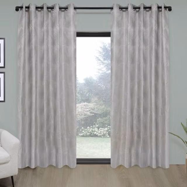 Divante Phoenix Graphic Eyelet Curtain Panel in Silver, W: 168 cm, H: 137 cm
