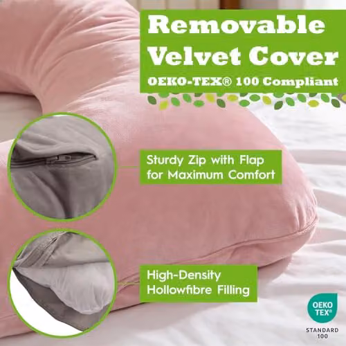 Nicola Spring U-Shaped Full Body Maternity Pregnancy Pillow in Pink Velvet – 4