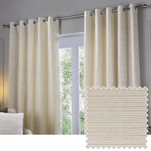 Paoletti Jupiter Blackout Eyelet Curtains, Ivory and Gold Striped Chenille Jacquard, W: 168 cm, H: 229 cm