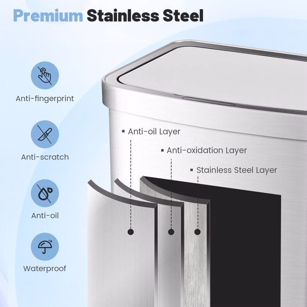 Costway 50L Automatic Rectangular Infrared Motion Sensor Garbage Bin in Silver – 3