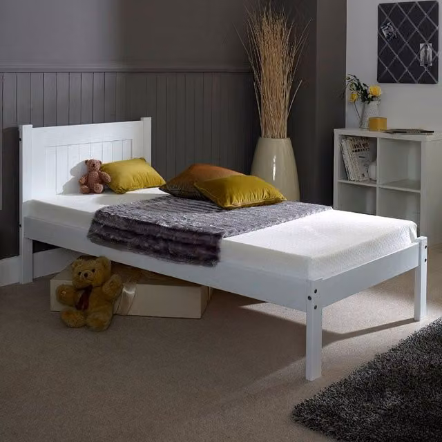 RELAXByAMani Classic Solid Pine Bed Frame in White, W/D/H: 120 x 200 cm