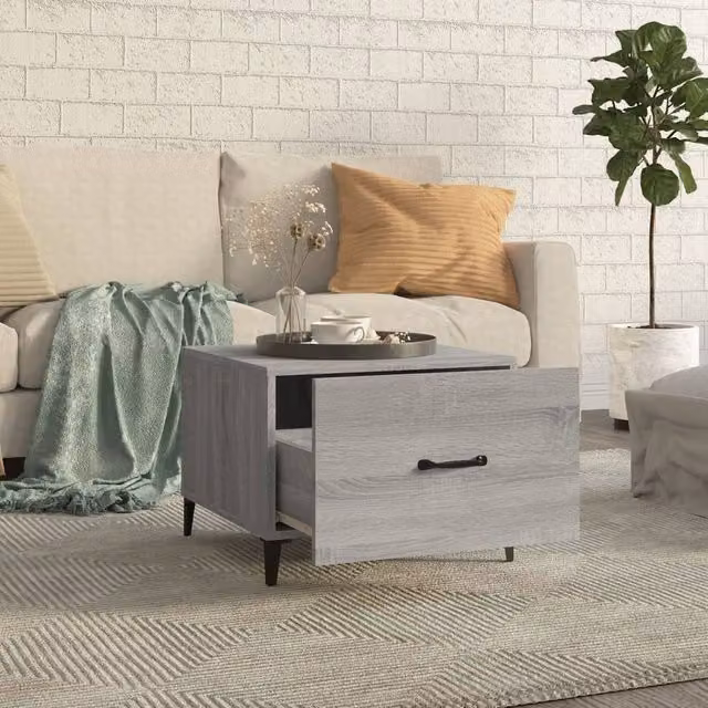 Berkfield Home Decorative Coffee Table in Grey Sonoma with Metal Legs, W/D/H: 50 x 50 x 40 cm