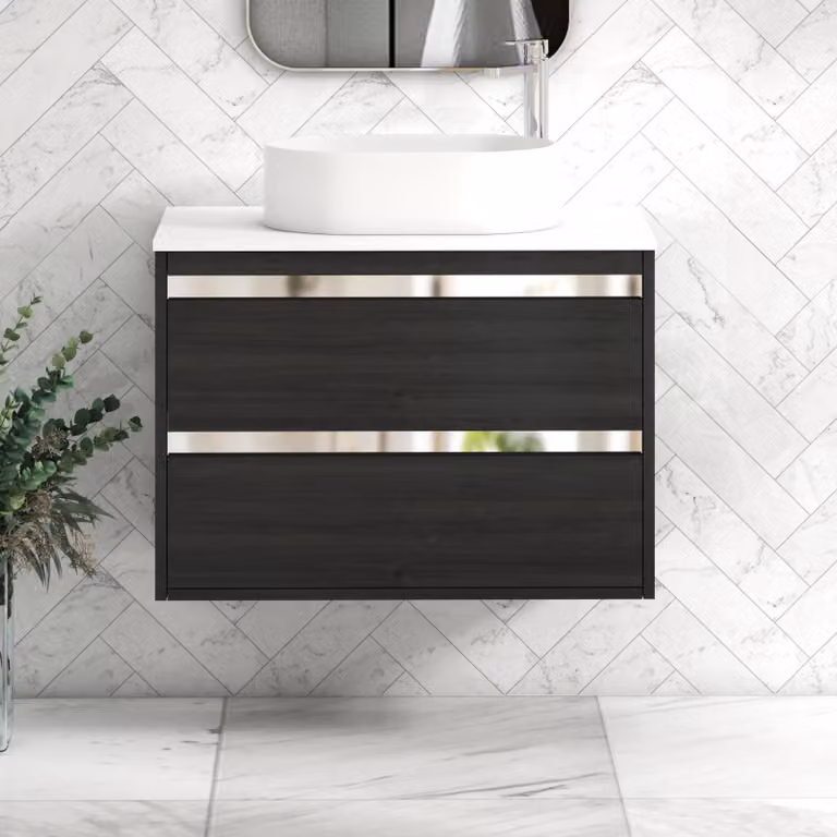 Royal Bathrooms Orion 800mm Hale Wall Hung Vanity Unit in Black and White with 2 Drawers and Peak Basin