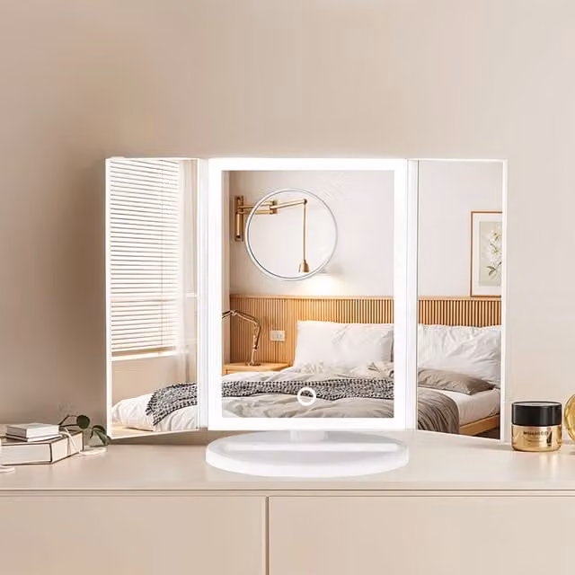 Lifeideas Makeup Mirror with LED Light Strip and Removable Magnifier, White