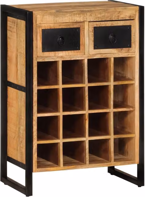 Berkfield Home Wall Mounted Industrial Wine Rack for 16 Bottles in Brown Mango Wood and Black Metal