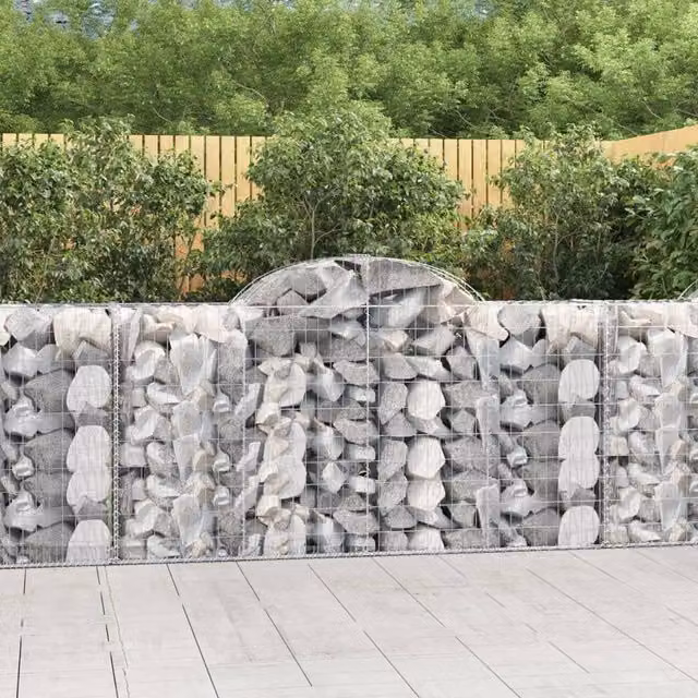 Berkfield Home Arched Gabion Baskets, 13 Piece Set, Silver Galvanised Steel, W: 200 cm, D: 50 cm, H: 100-120 cm – 1