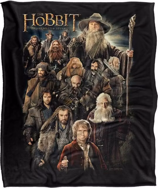 Warner Bros. The Hobbit Somber Company Super Soft Fluffy Polyester Throw Blanket, Large, Black and Multicolour – 1