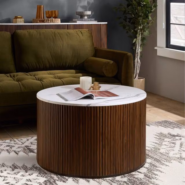 Birlea Modern Round Coffee Table in Brown and White