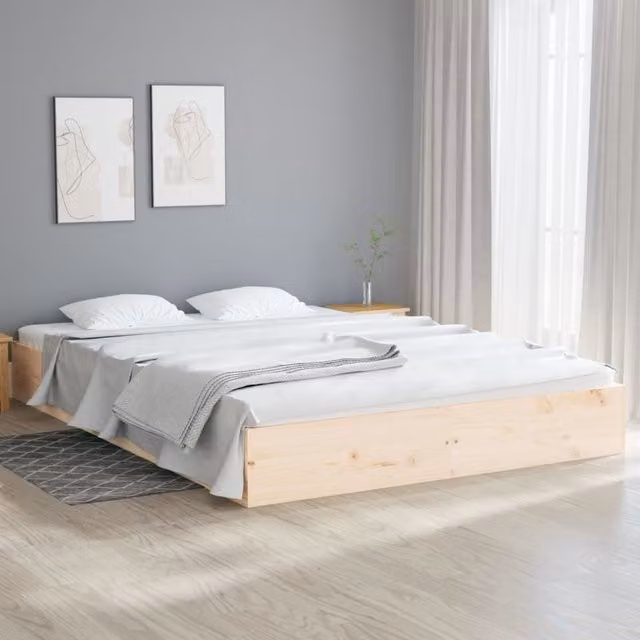 Berkfield Home Modern Solid Pine Wood Bed Frame, Brown/Sand, W/D/H: 200 x 200 cm