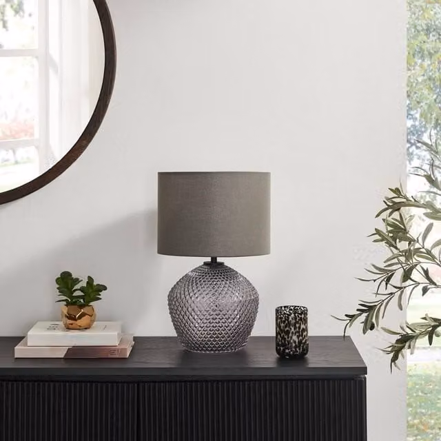 FurnitureboxUK Abigail Smoky Grey Glass Table Lamp – 1