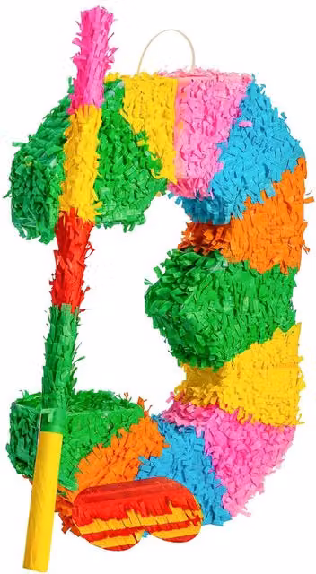 Fax Potato Number 3 Cardboard Pinata Set with Stick and Blindfold in Multicolour and Yellow
