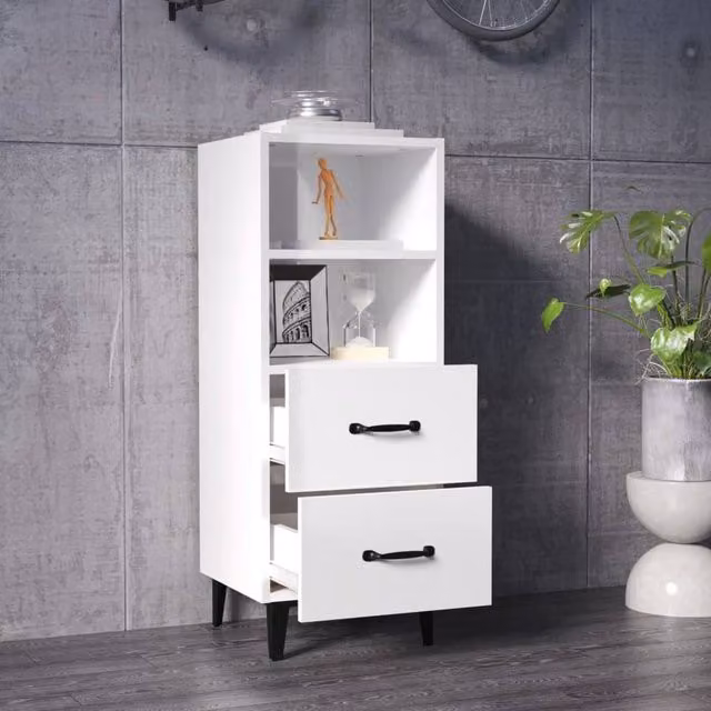 Berkfield Home Modern High Gloss White Sideboard in MDF, W/D/H: 34.5 x 34.0 x 90.0 cm