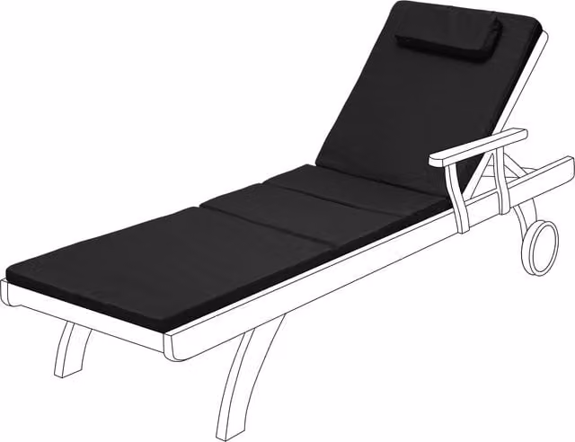 Gardenista Black Weatherproof and UV-Resistant Rectangular Outdoor Garden Sun Lounger Cushion Pad