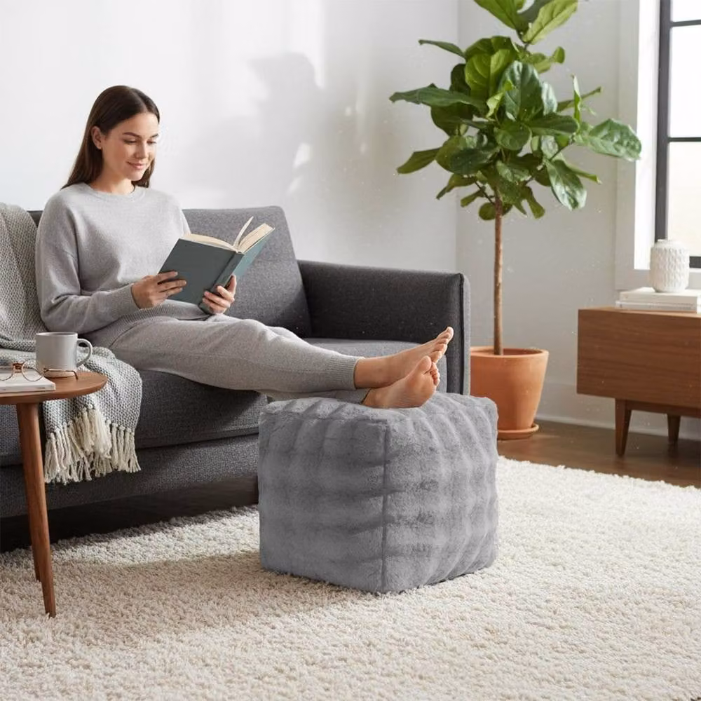 Sweet Dreams Alpine Bubble Faux Fur Bean Bag in Silver/Grey, W/D/H: 43 x 43 x 43 cm – 2