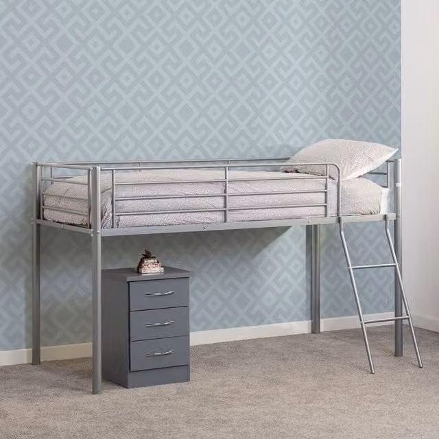 Seconique Kora Mid Sleeper Bed in Silver Metal with Drawers