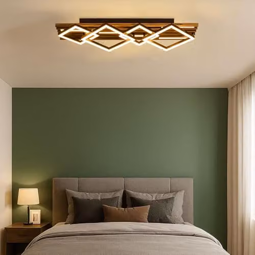 Globo Lighting Modern Square LED Ceiling Light in Black and Wood, 42 W, 2160 lm, Warm White, L x W x H: 82 x 31 x 9.5 cm – 3