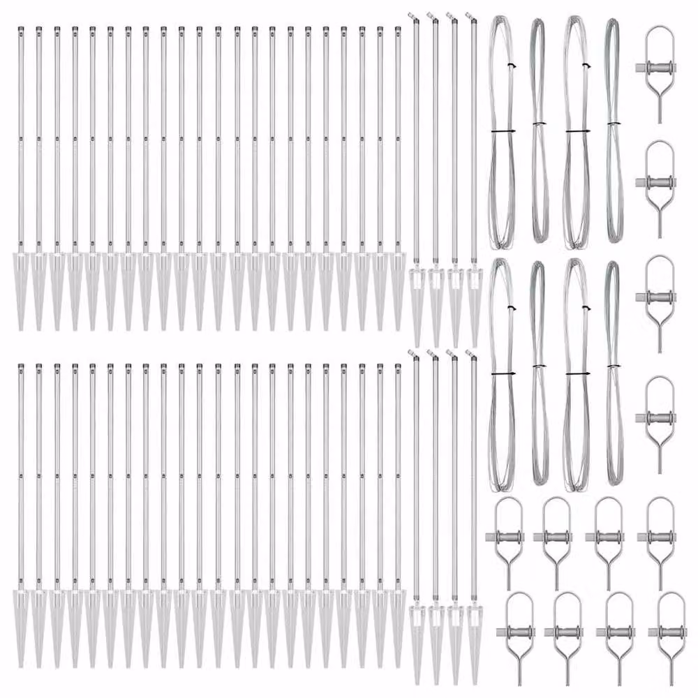 Berkfield Home Galvanised Steel Fence Posts with Spike, Silver, 52 Pieces, H: 140 cm, Diameter: 32 mm – 2