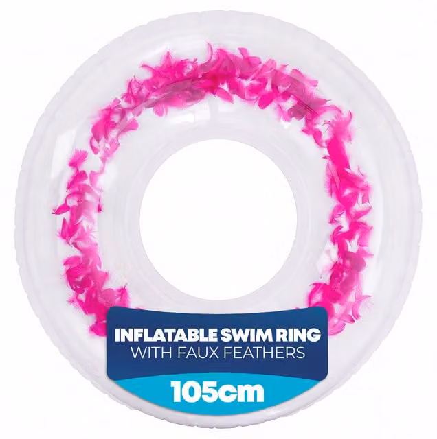 Splash! Inflatable Pink Transparent Feather-Filled Swim Ring, 105 cm