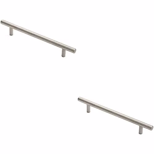Loops 2 Pack Round T-Bar Pull Handles in Brushed Stainless Steel, 178 x 10 mm with 128 mm Fixing Centres