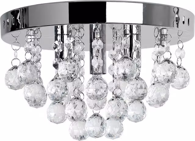 ValueLights Modern Polished Chrome and Clear Acrylic Droplet Flush Ceiling Light Fitting in Silver