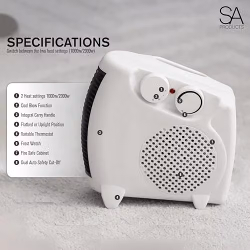 Tanness Freestanding Fan Heater with Thermostat and Frost Protection, White – 3